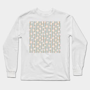 Peach flowers on green and orange vertical stripes background Long Sleeve T-Shirt